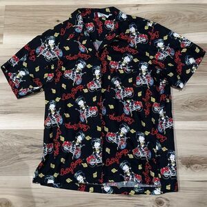 Crusin USA Betty Boop Biker Button Up Short Sleeve Shirt Men’s Large